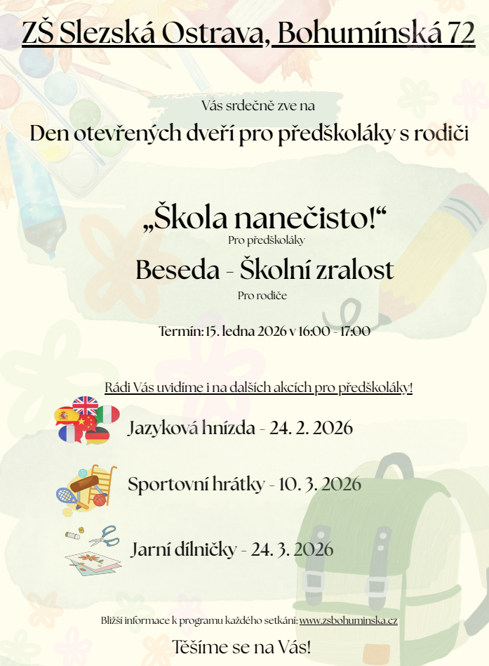 Den otevřených dveří pro předškoláky s rodiči- ZŠ Bohumínská