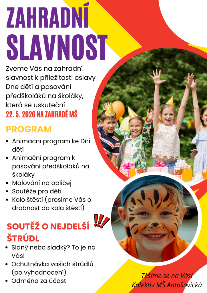 Zahradní slavnost kde Dni dětí a pasování předškoláků